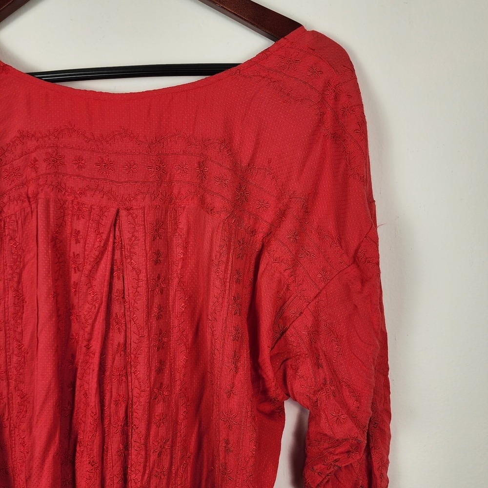 Free People Sea Breeze 100% Viscose Red Side Button Tunic Top Women's Size XS - Picture 5 of 11